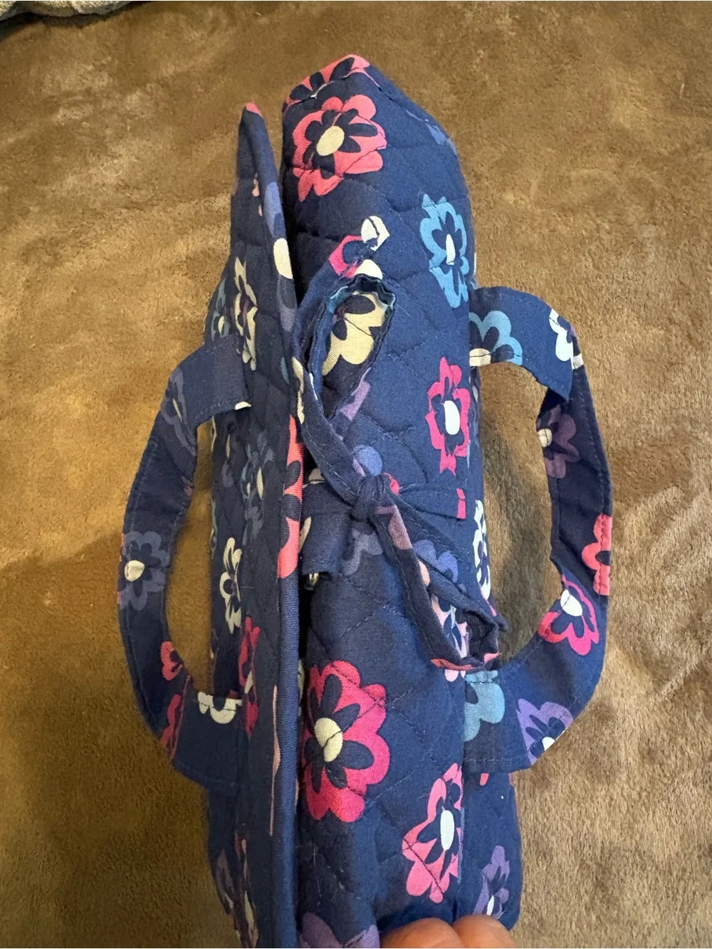 Vera Bradley Navy Floral Hanging Jewelry Organizer with Pink & Blue Flowers